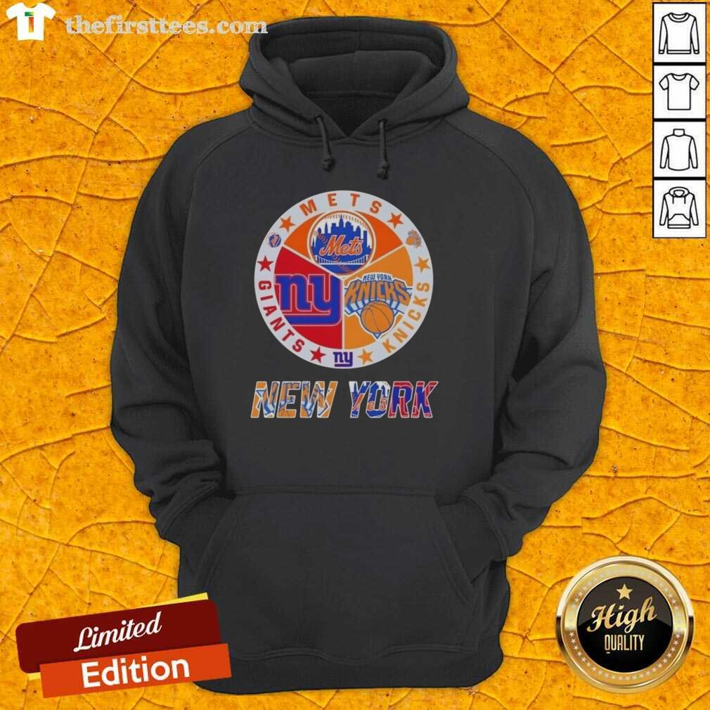 Top New York City Sports Mets, Knicks, Giants logos on a stylish combine hoodie for sports fans.