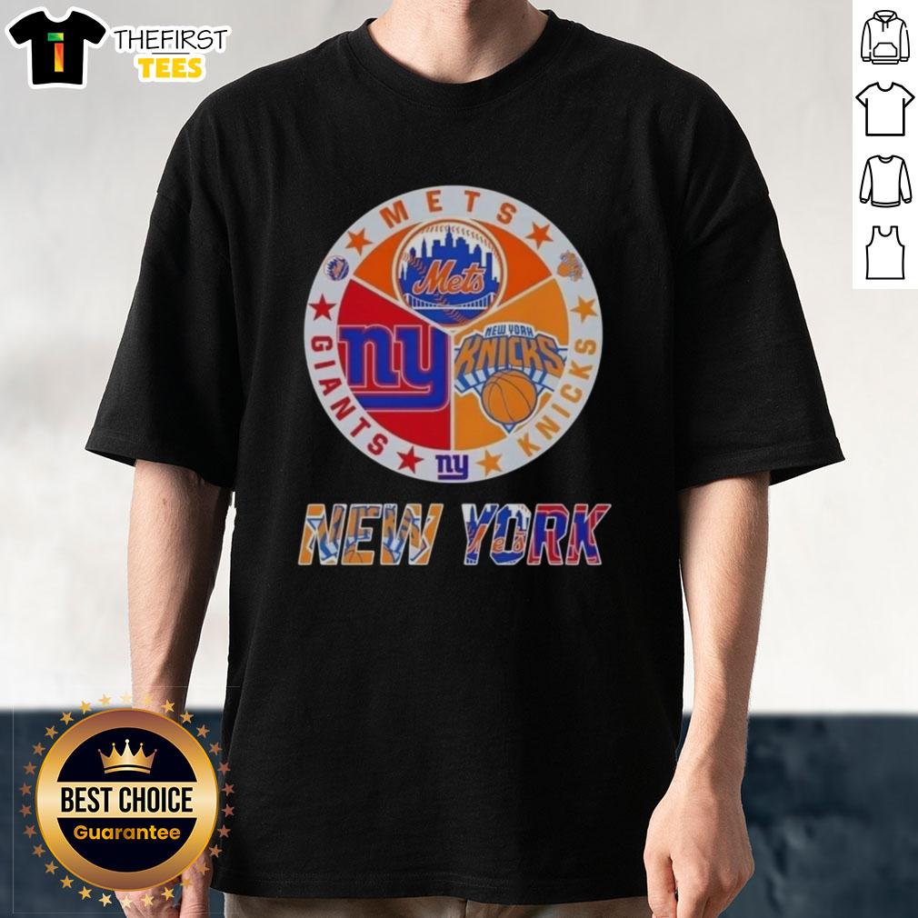 Top New York City Sports Mets, Knicks, Giants logos combine on a stylish T-shirt for sports fans.