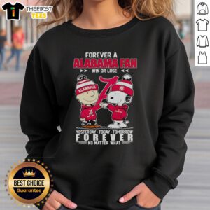 Alt Text: Snoopy and Charlie Brown sweatshirt for Alabama Crimson Tide fans, celebrating loyalty win or lose, perfect for any day.