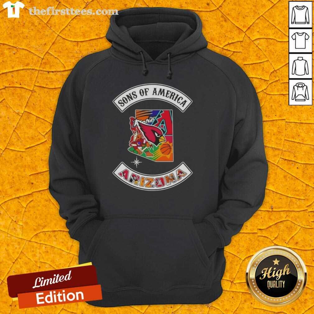 Top Son of America Arizona Map Sports Logos Combine Hoodie showcasing vibrant designs and Arizona sports team logos.