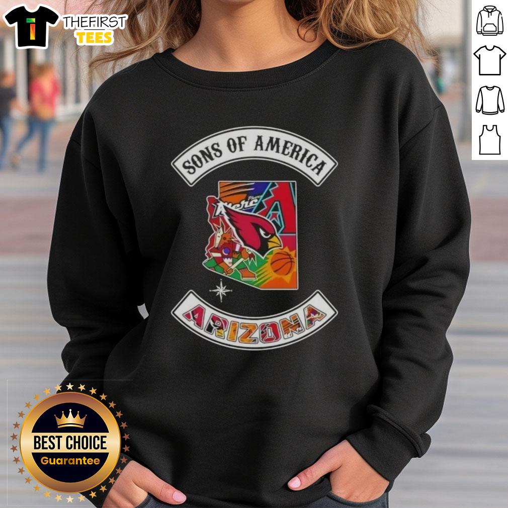 Top Son of America Arizona Map Sports Logos Combine Sweatshirt featuring vibrant designs and state pride.