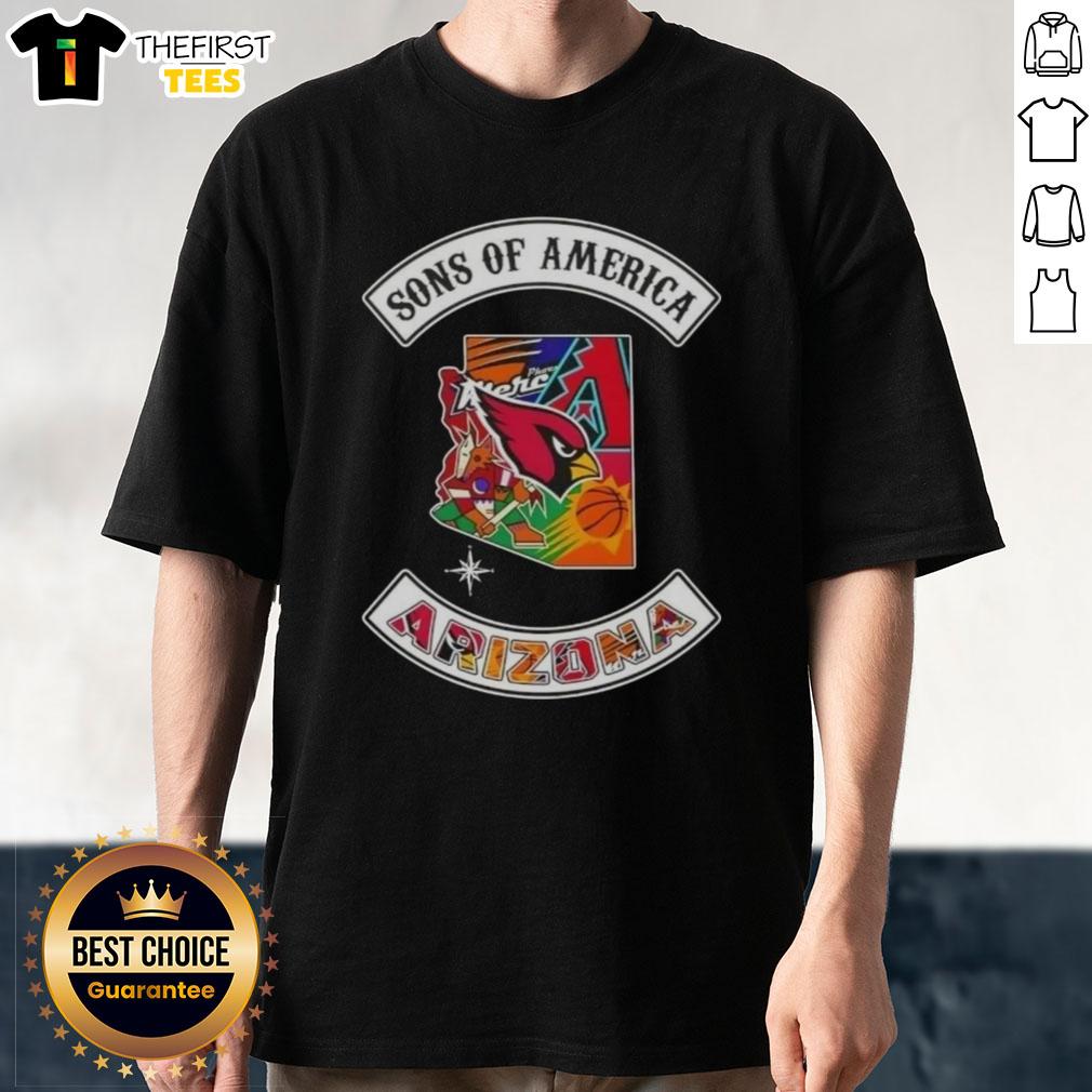 Top Son Of America Arizona Map Sports Logos Combine T-Shirt featuring vibrant graphics and state pride design.