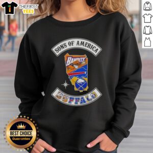 Alt Text: Top Son of America Buffalo Map Sports Logos Combine Sweatshirt featuring unique graphics and comfortable fit.