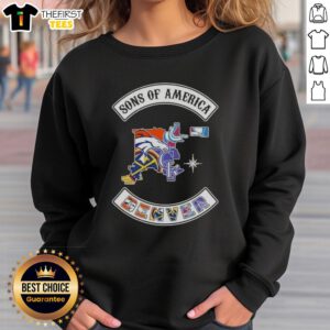 Alt Text: Top Son of America Denver Map Sports Logos Combine Sweatshirt featuring vibrant graphics and comfortable design.