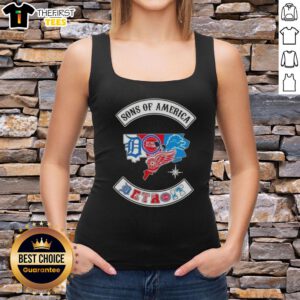 Alt Text: Top Son of America Detroit Map Sports Logos Combine Tank Top featuring iconic Detroit sports team logos.