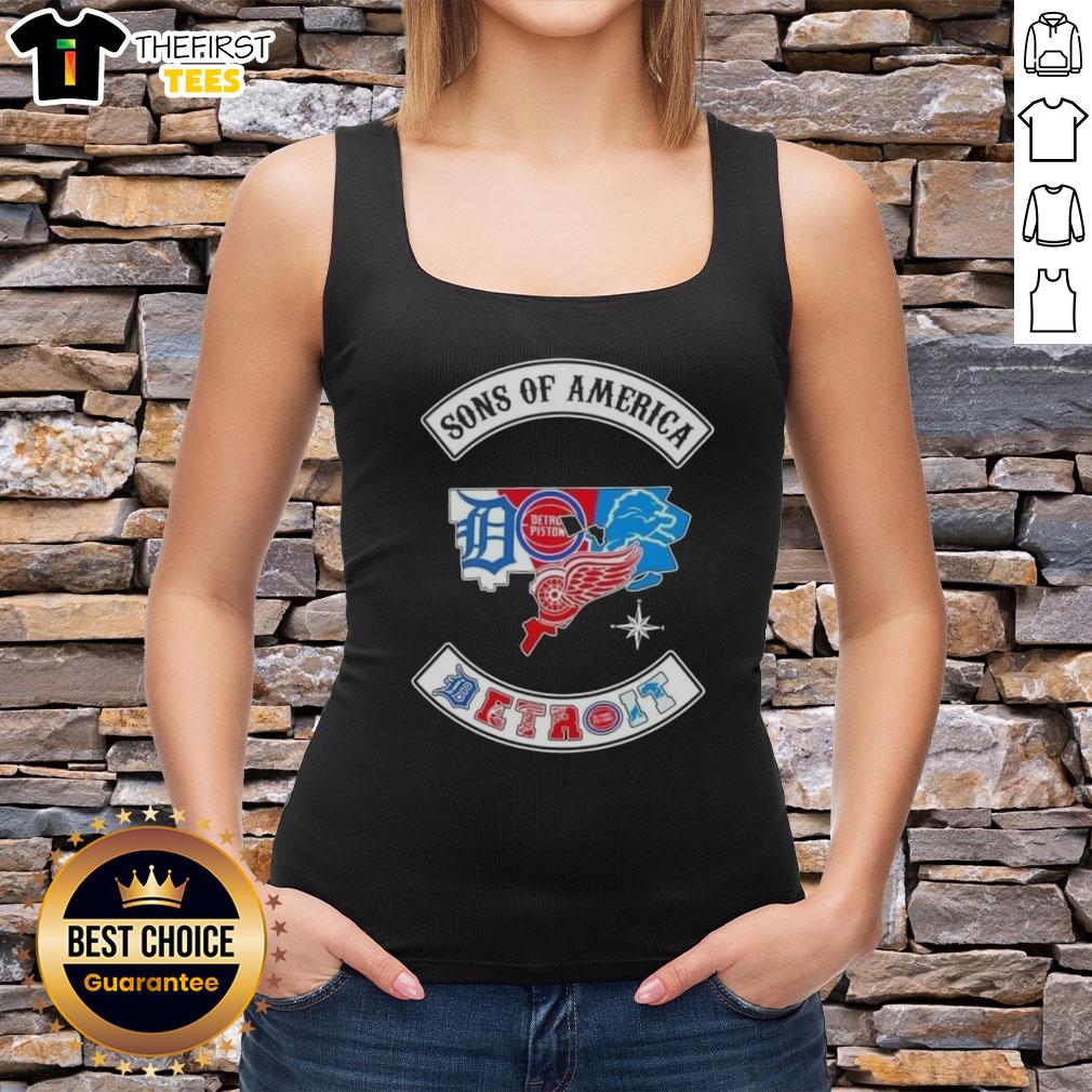 Alt Text: Top Son of America Detroit Map Sports Logos Combine Tank Top featuring iconic Detroit sports team logos.