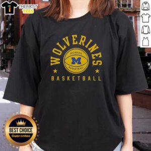 Alt Text: Awesome Valiant University of Michigan Basketball Retro Stars Ladies Tee featuring vintage design and team colors.