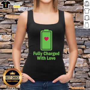 Alt Text: Funny fully charged with love battery heart tank top design, perfect for expressing love and humor in casual wear.