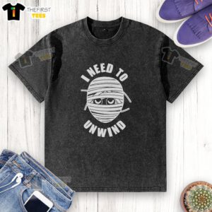 Funny monster mummy design on a washed T-shirt, perfect for casual wear and Halloween festivities.