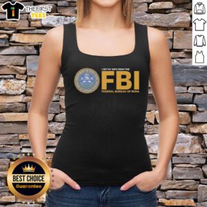 Stylish Irina tank top featuring 'Good I Get My Info From The FBI' design, perfect for fans of quirky graphic tees.