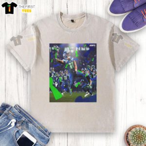 Jaxon Smith-Njigba celebrates Super Bowl LX victory with Seattle Seahawks in a stylish washed t-shirt.