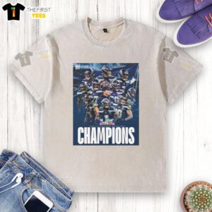 Seattle Seahawks Super Bowl LX 2026 Champions graphic washed t-shirt showcasing team pride and style.