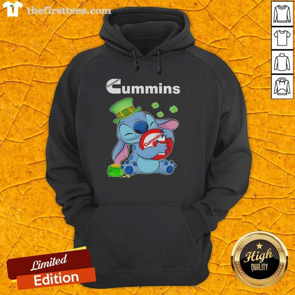 St. Patrick's Day hoodie featuring Nice Stitch design and Cummins logo, perfect for festive celebrations.