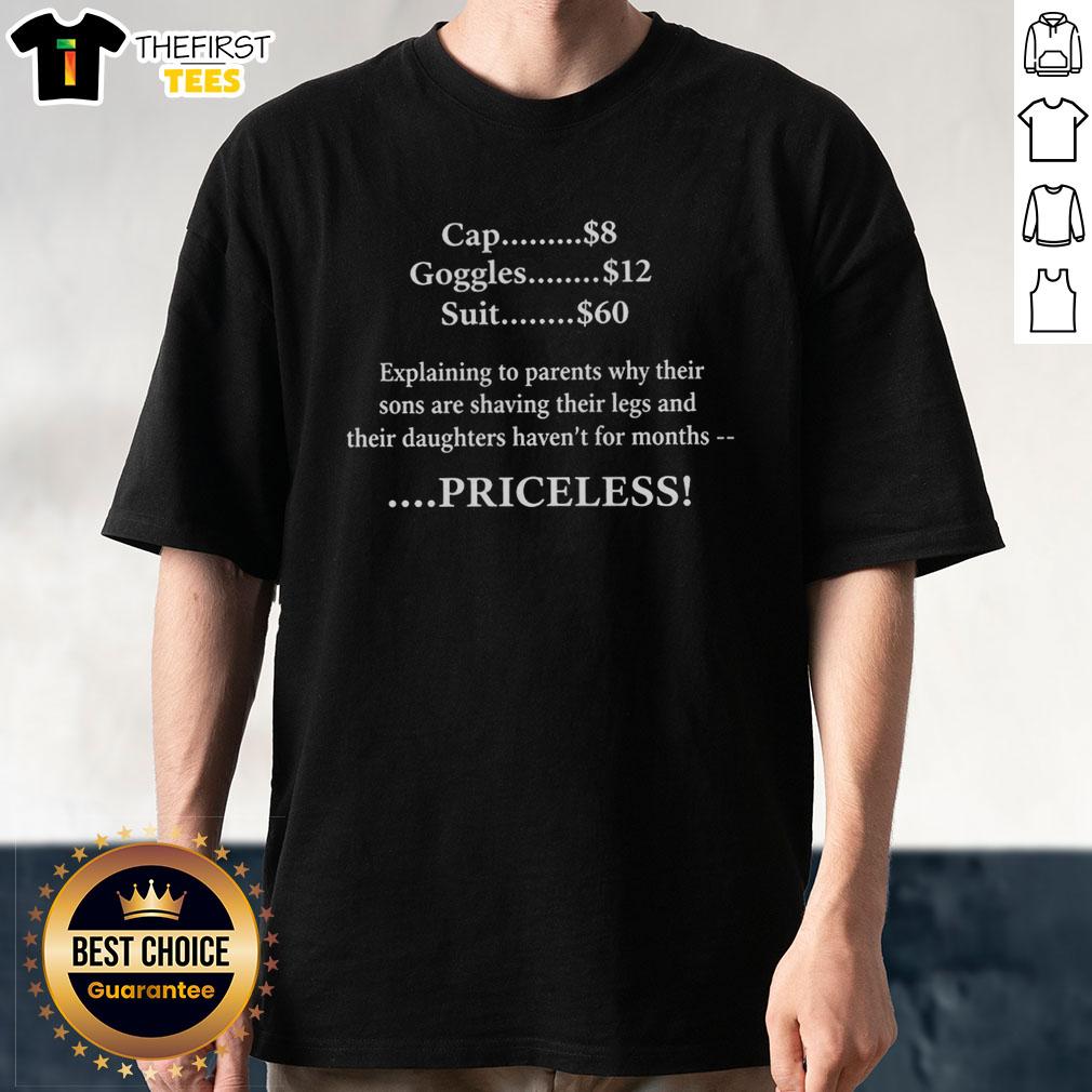 Official Priceless Explanation Cap Goggles And Suit T-Shirt featuring unique design and vibrant colors for casual style.