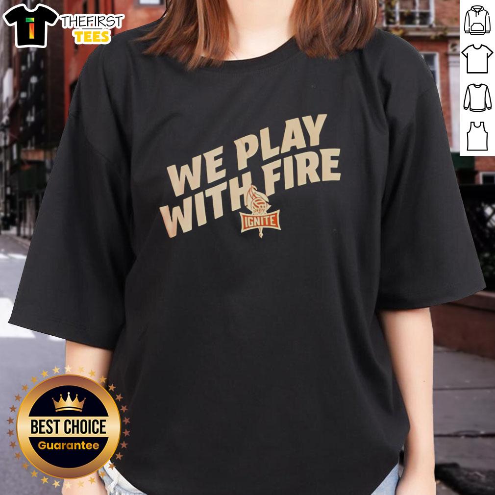 Official We Play With Fire Indy Ignite logo on a stylish ladies tee, perfect for fans and casual wear.