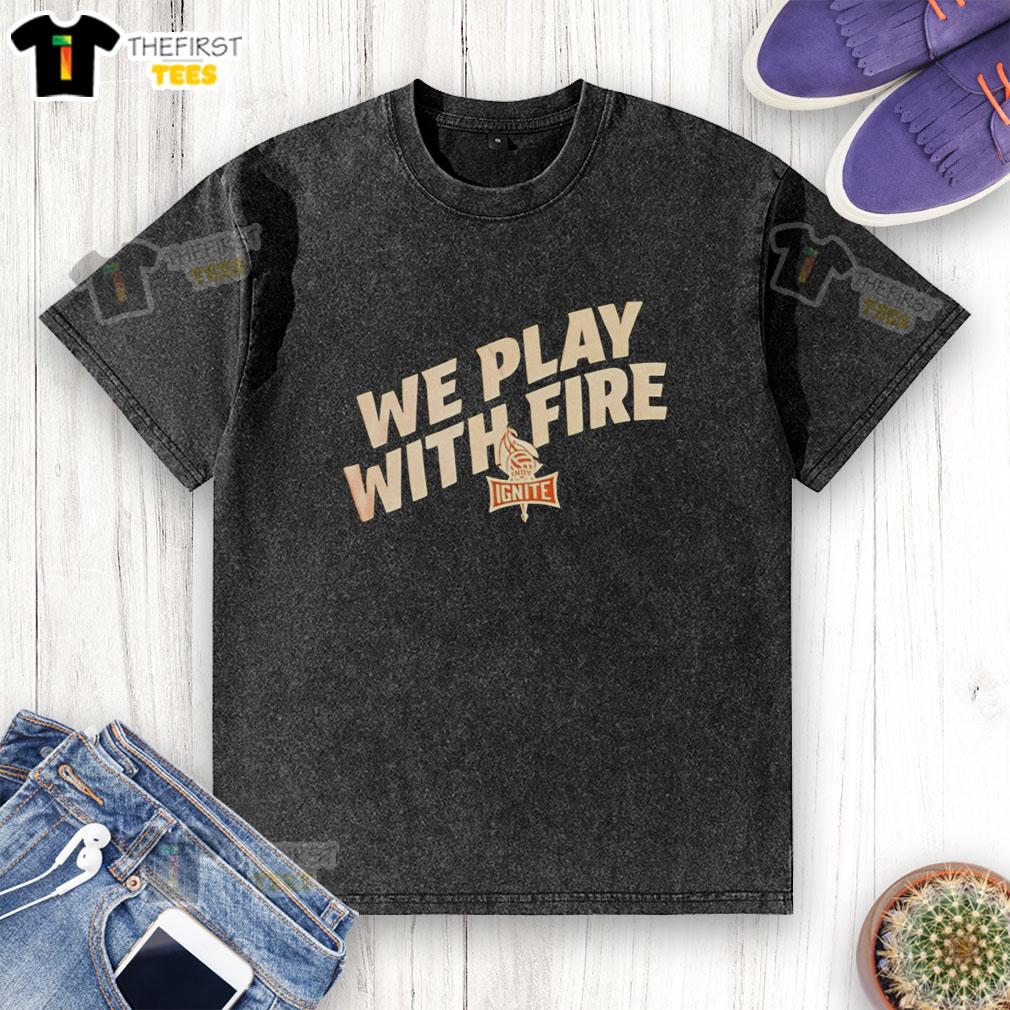 Alt Text: Official We Play With Fire Indy Ignite Logo on a Washed T-Shirt, perfect for casual wear and fan apparel.