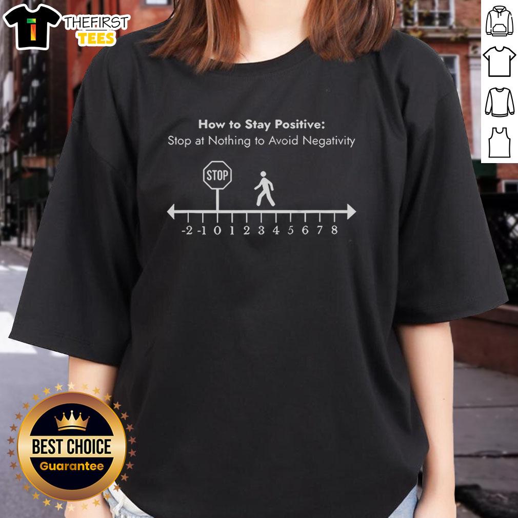 Stickman illustration on a ladies' tee, showcasing how to stay positive and avoid negativity in a fun, engaging way.