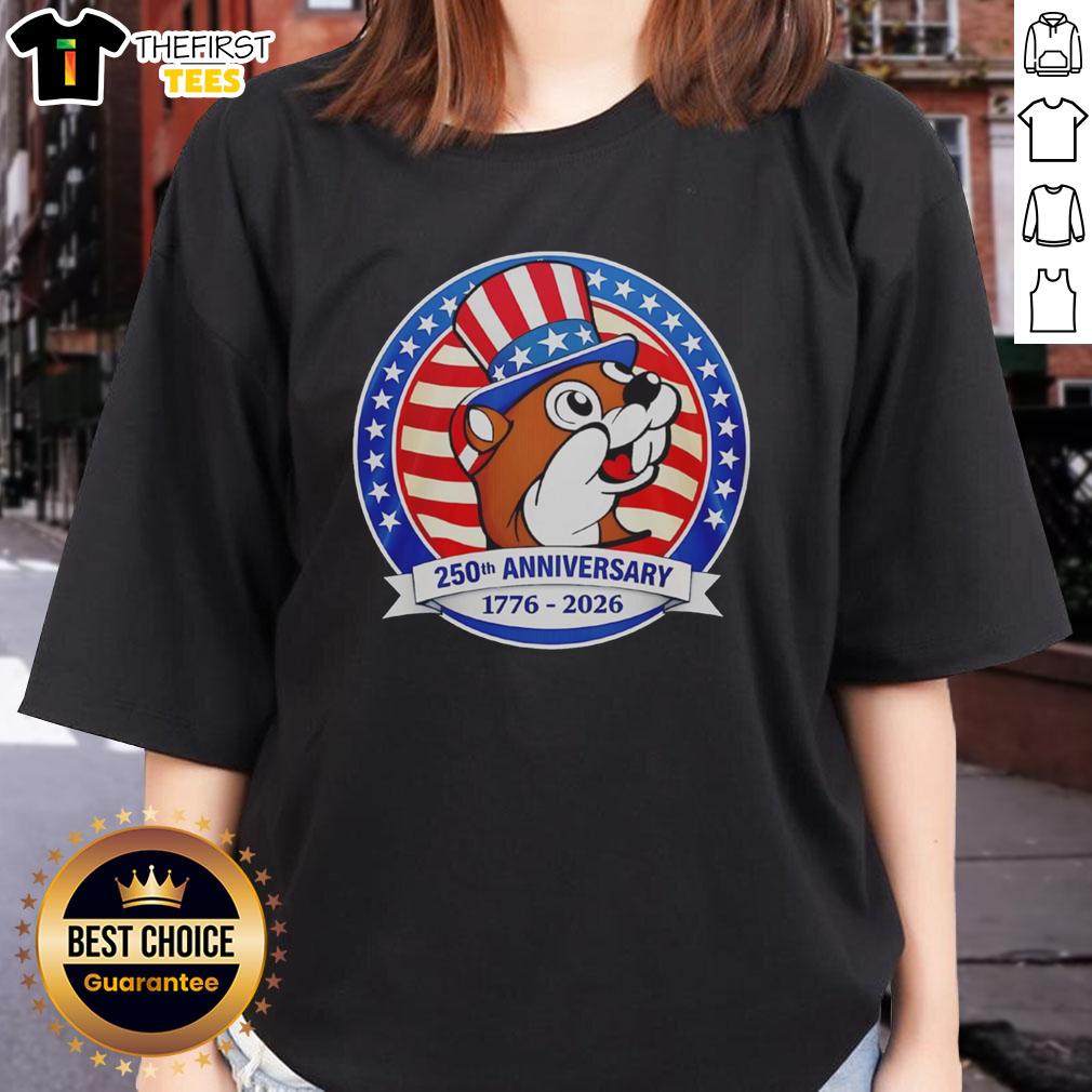 Premium Buc-Ees Beaver 250th Anniversary tee featuring Uncle Sam, Patriot design, and American flag for ladies.