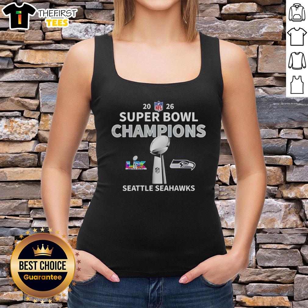 Premium NFL 2026 Seattle Seahawks Super Bowl LX Champions tank top featuring Vince Lombardi Trophy design.