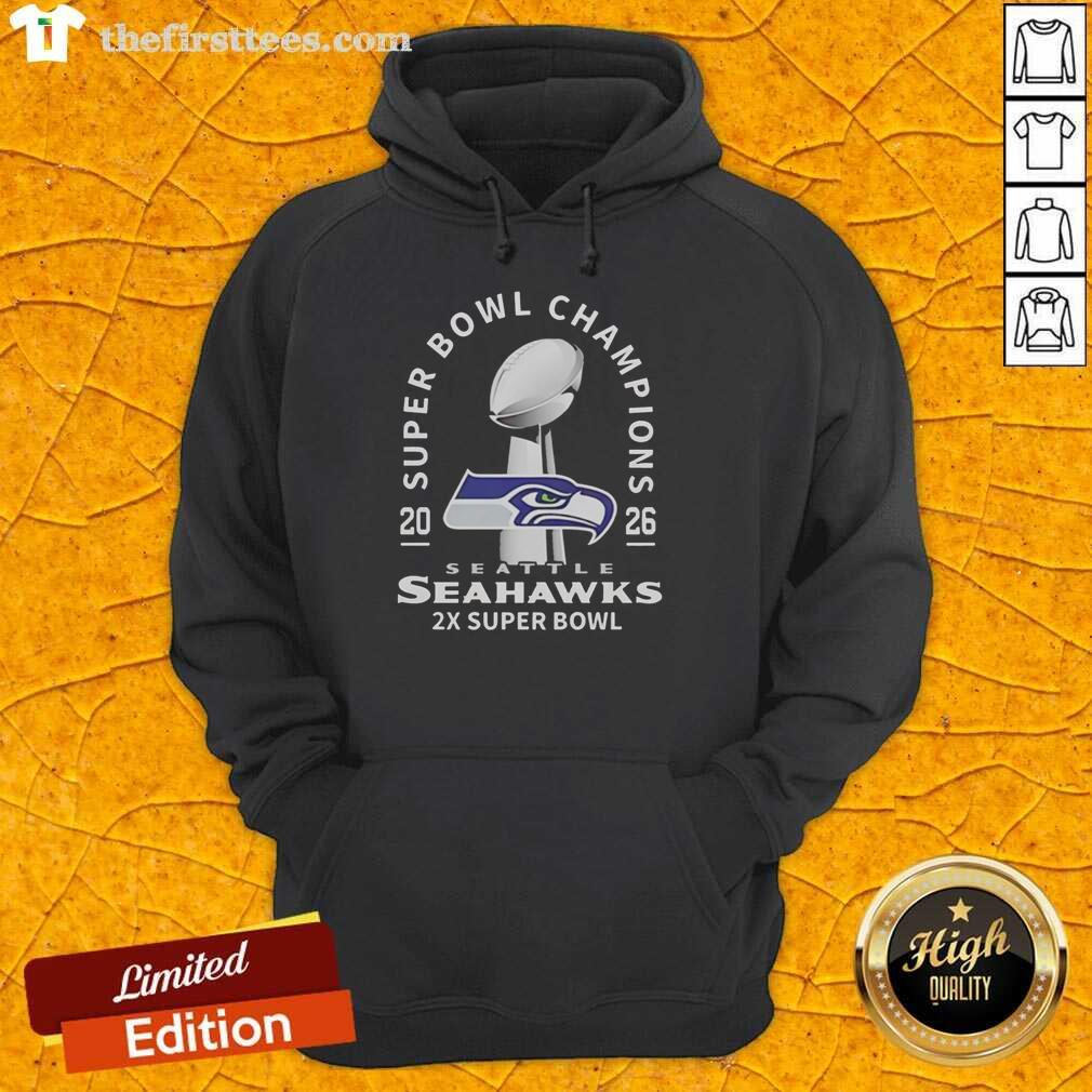 Alt Text: Premium Seattle Seahawks NFL 2026 Super Bowl LX Champions hoodie featuring the Vince Lombardi Trophy design.
