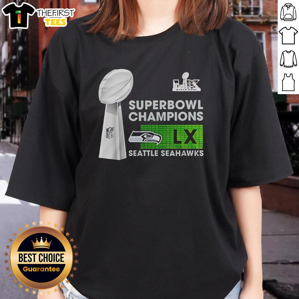 Premium Seattle Seahawks Super Bowl LX Champions NFL 2026 trophy ladies tee showcasing team pride and style.