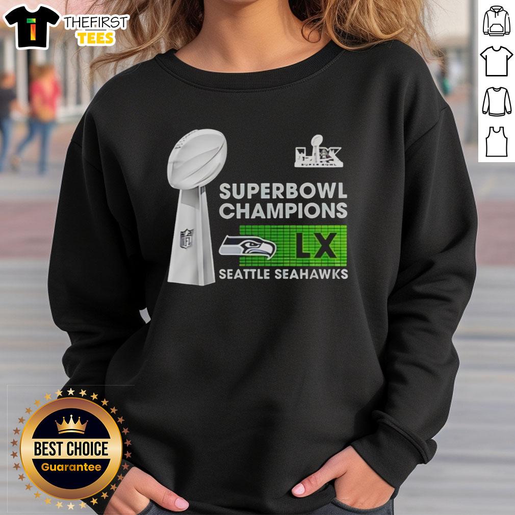 Alt Text: Premium Seattle Seahawks Super Bowl LX Champions NFL 2026 trophy sweatshirt featuring team colors and logo.
