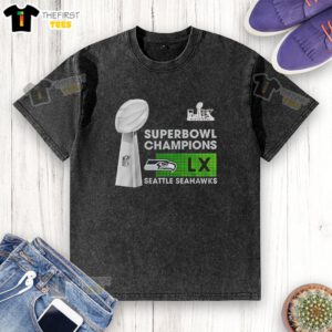 Alt Text: Premium Seattle Seahawks Super Bowl LX Champions NFL 2026 trophy washed t-shirt showcasing team pride and style.