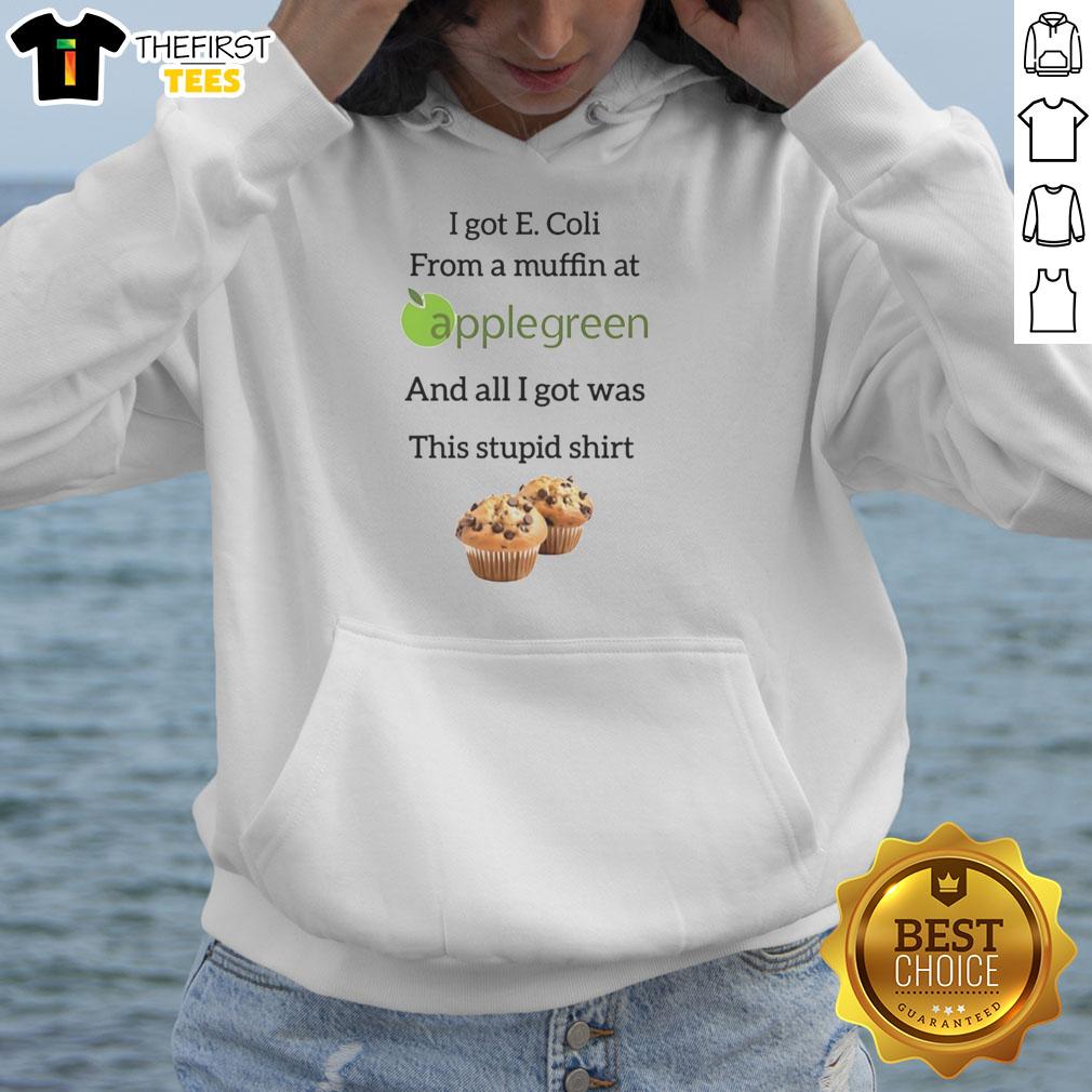 Casual hoodie featuring 'Pretty I Got E Coli From A Muffin At Applegreen' graphic, perfect for unique streetwear style.