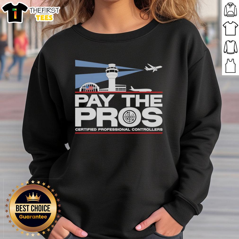 Alt Text: Top Pay The Pros Certified Professional Controllers Sweatshirt in navy blue, showcasing stylish design for gaming enthusiasts.