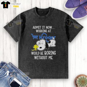 Alt Text: Snoopy and Woodstock graphic on a washed t-shirt, featuring 'Life Would Be Boring Without Me' slogan, perfect for fans.