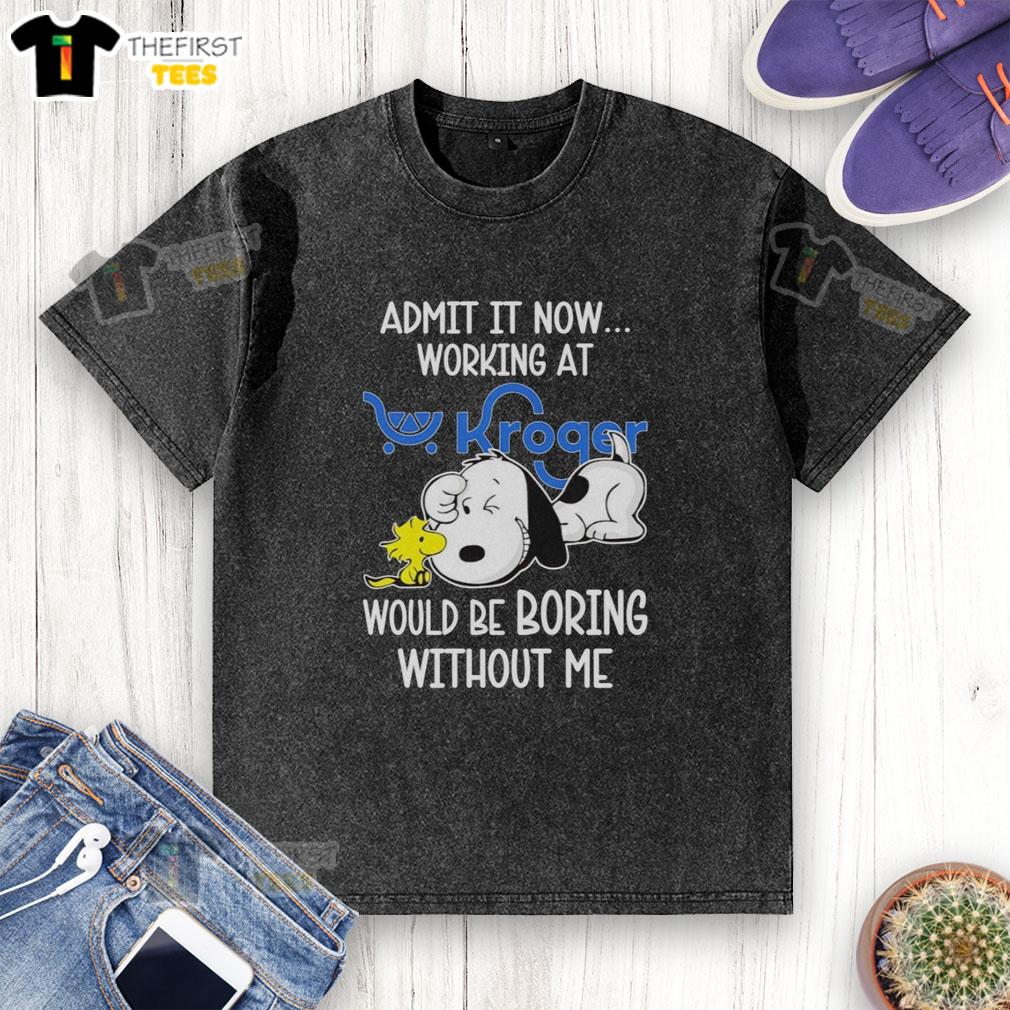 Alt Text: Snoopy and Woodstock graphic on a washed t-shirt, featuring 'Life Would Be Boring Without Me' slogan, perfect for fans.