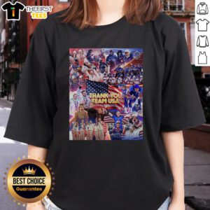 Top Thank You Team USA Ladies Tee showcasing patriotic design and vibrant colors, perfect for fans and supporters.