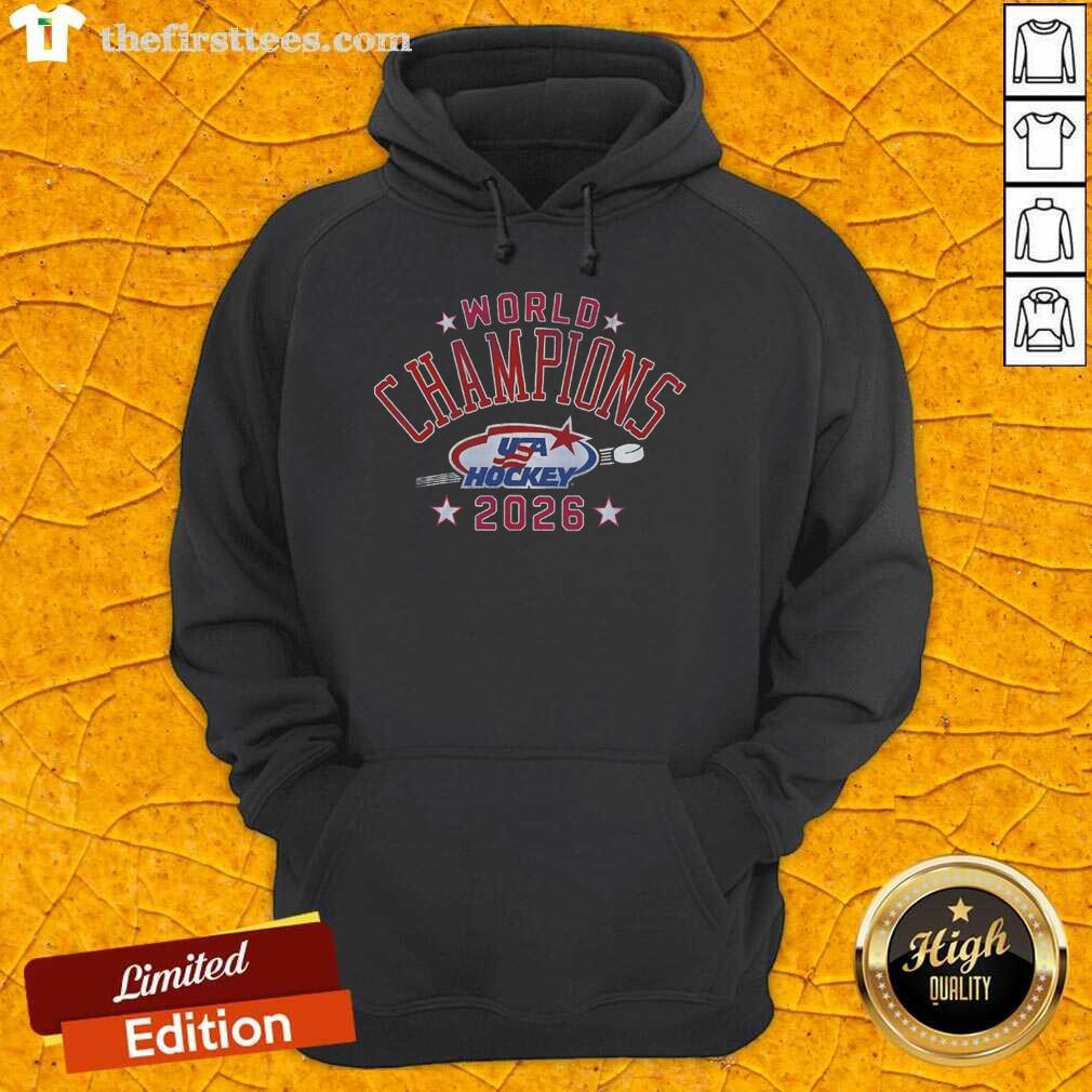 Alt Text: Top USA Hockey 2026 World Champions hoodie featuring bold graphics and team colors, perfect for fans and athletes.
