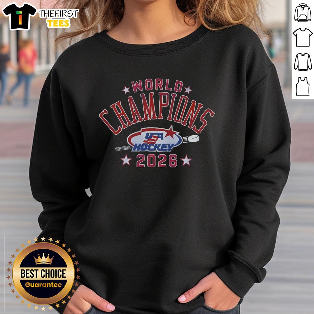 Top USA Hockey 2026 World Champions sweatshirt featuring bold graphics and team colors, perfect for fans and supporters.
