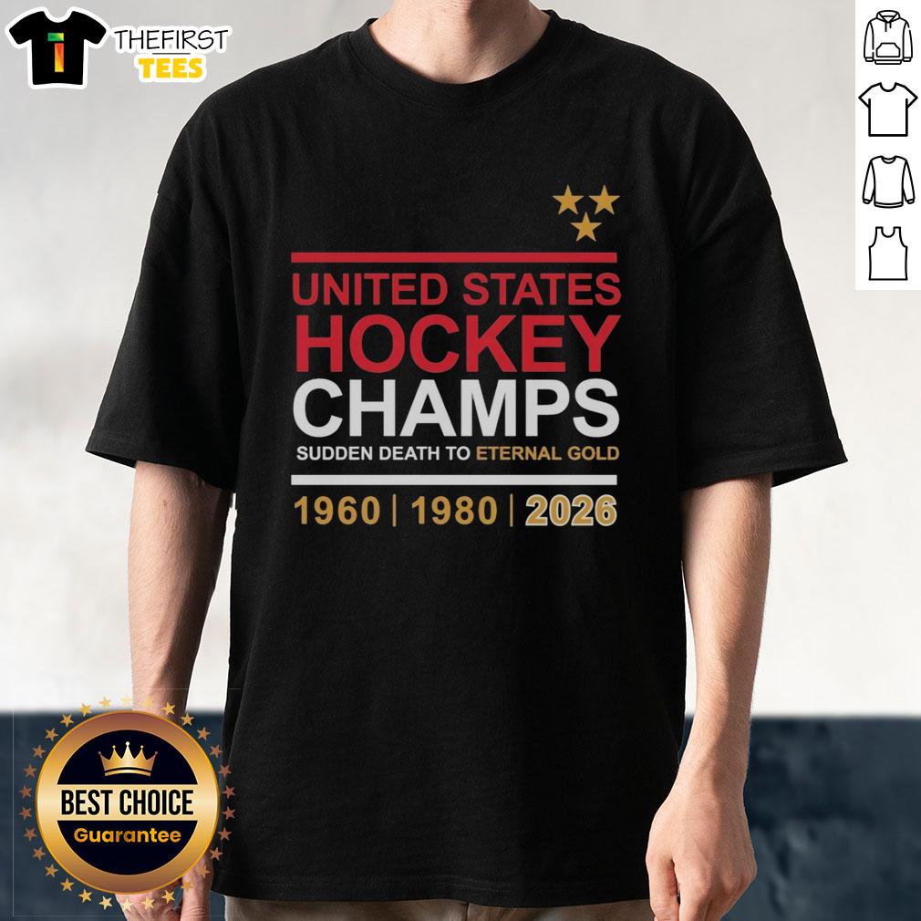 Top United States Hockey Champs Sudden Death To Eternal Gold 2026 T-Shirt featuring bold graphics and vibrant colors.