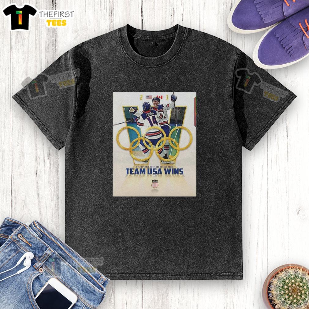 USA wins Olympic Men's Ice Hockey team t-shirt featuring a washed design celebrating the top US athletes.