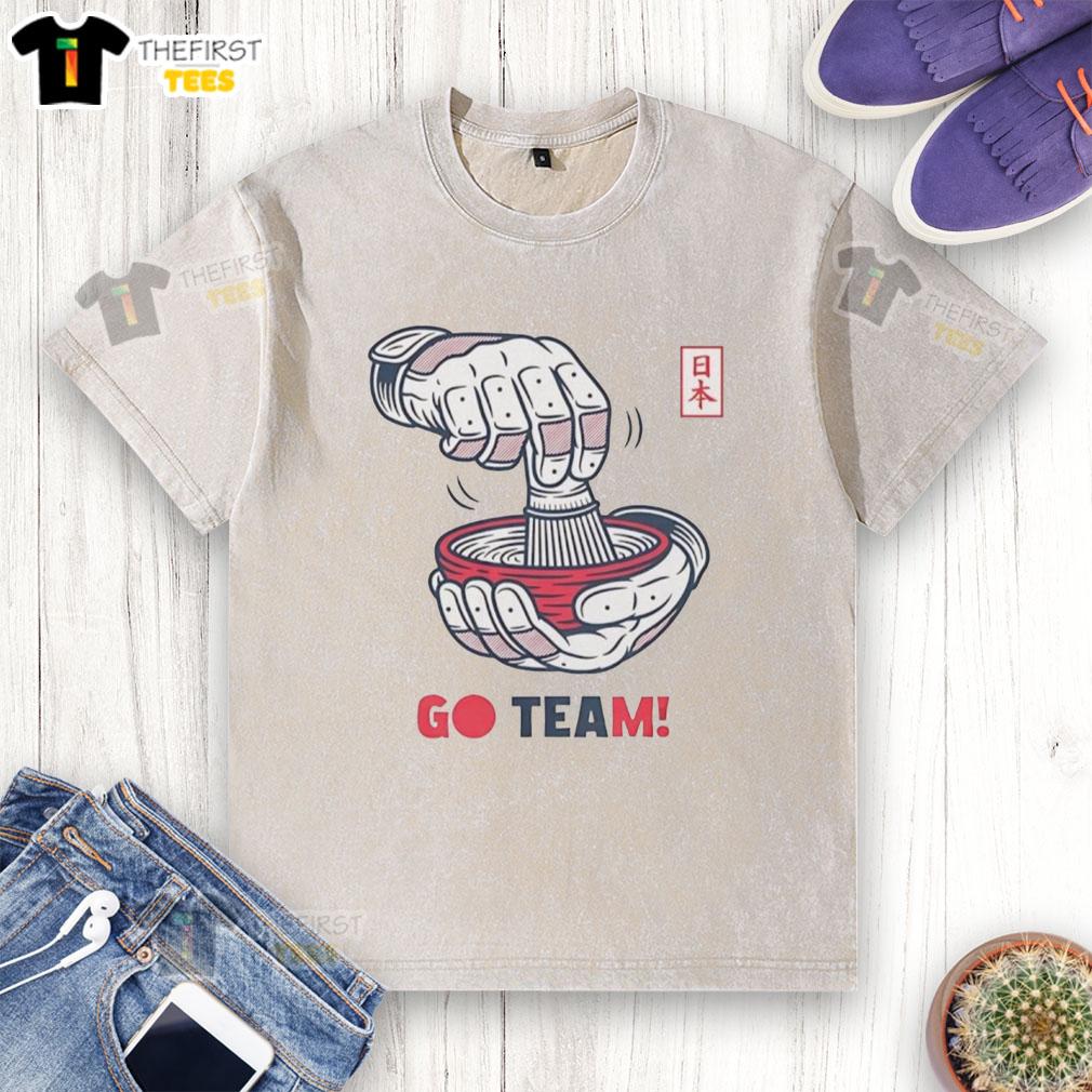 Alt Text: Awesome Go Team Japan tea celebration washed t-shirt featuring vibrant graphics and comfortable fit for casual wear.