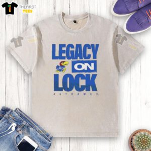 Awesome Kansas Jayhawks NCAA 2026 Legacy On Lock On Washed T-Shirt featuring vibrant team colors and logo design.