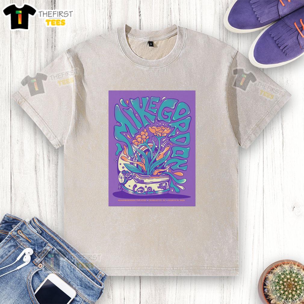 Alt Text: Good Mike Gordon Neighborhood Theatre March 19, 2026 poster on a washed t-shirt, showcasing vibrant concert design.