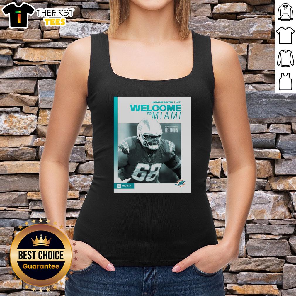 Hot Jamaree Salyer in Miami Dolphins 'Welcome to Miami' tank top, showcasing team spirit and summer style.