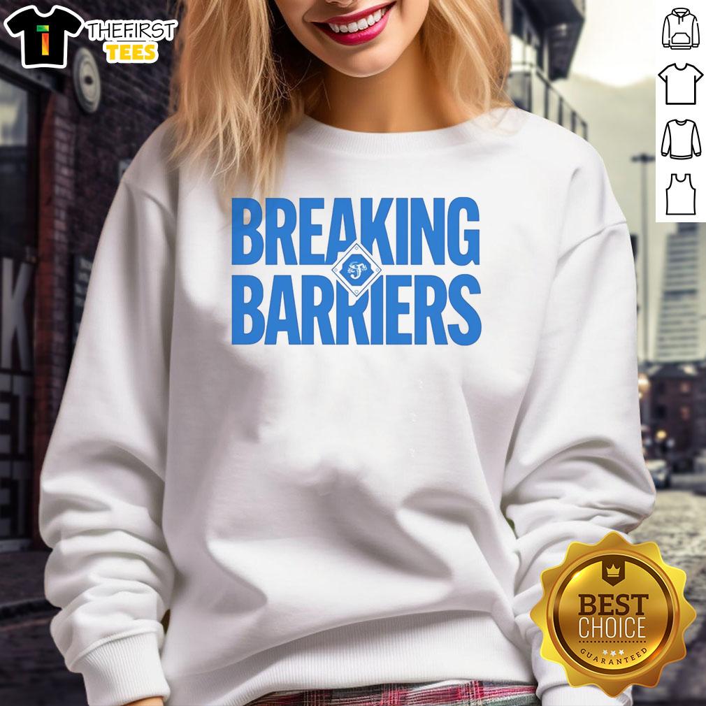 Alt Text: Cozy 'Nice Jacksonville Jumbo Shrimp Breaking Barriers' sweatshirt showcasing team spirit and style for fans.
