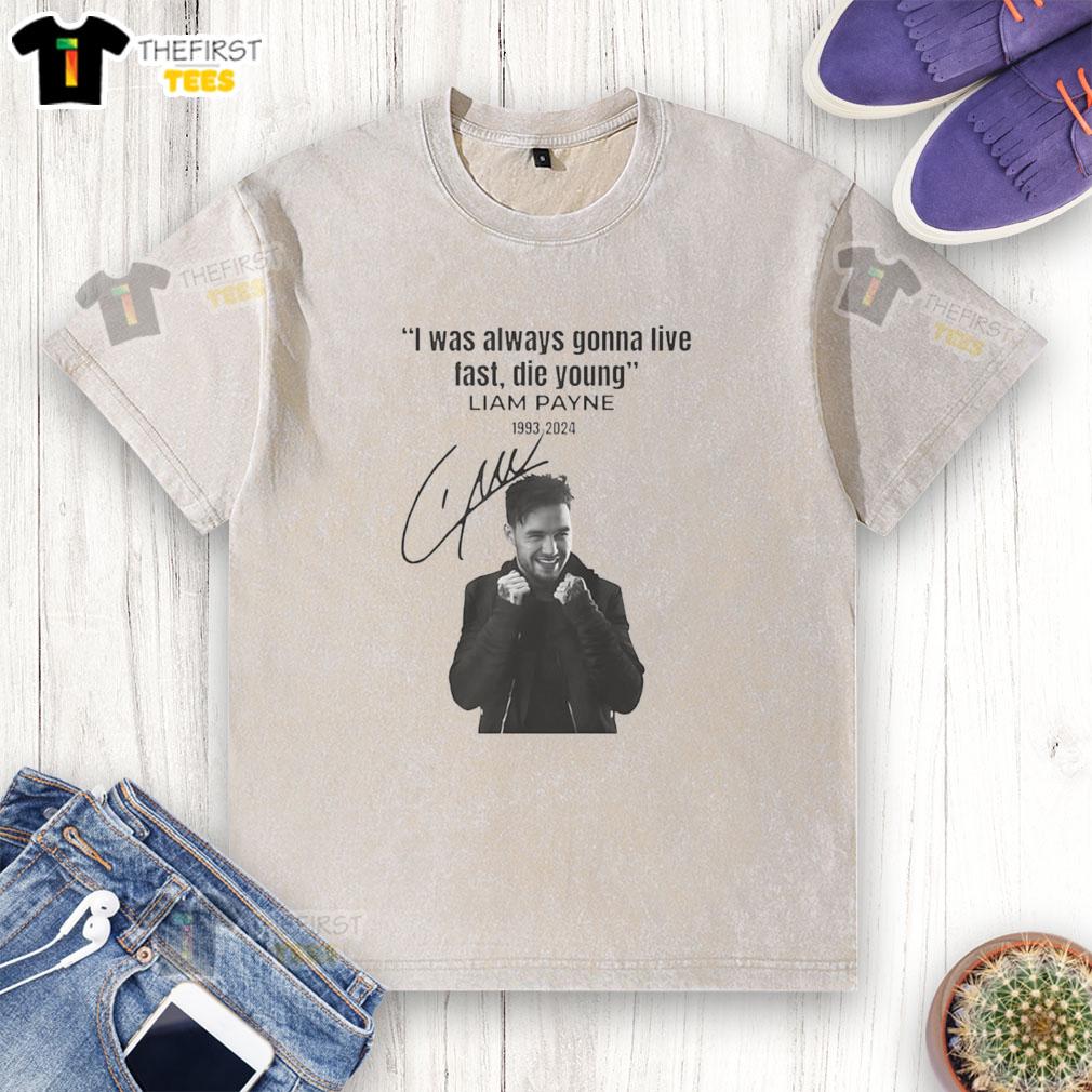 Original Liam Payne 'I Was Always Gonna Live Fast Die Young' signature washed t-shirt in casual style.