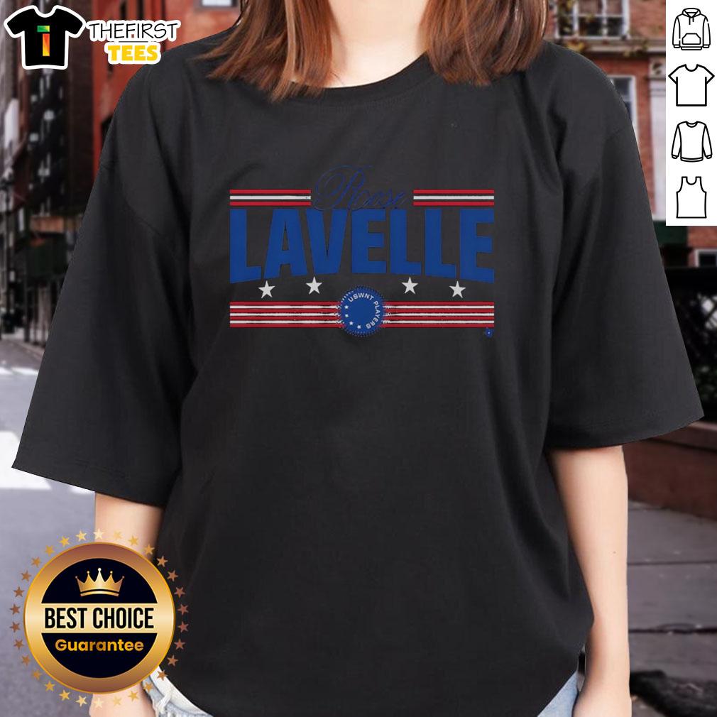 Alt Text: Original Rose Lavelle Stars and Stripes Ladies Tee featuring a stylish design for fans of women's soccer.