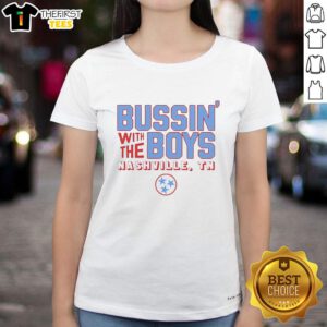 Premium Bussin With The Boys Nashville TN ladies tee featuring three blue stars design, perfect for casual outings.