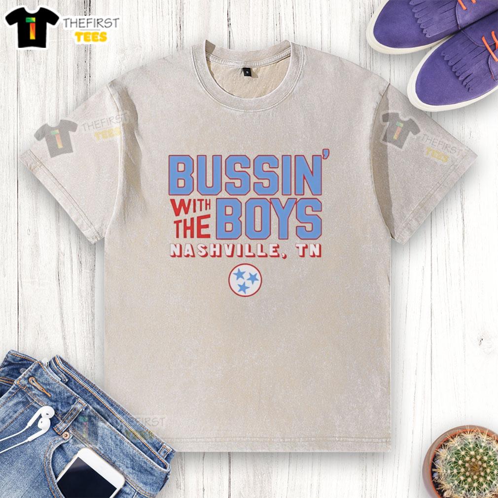 Premium 'Bussin With The Boys' Nashville TN t-shirt featuring three blue stars on a washed fabric design.