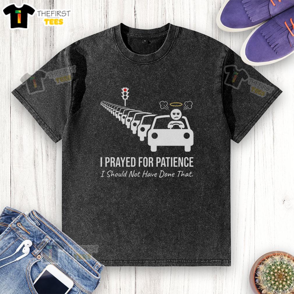Alt Text: Premium I Prayed For Patience T-shirt featuring a humorous traffic jam design, perfect for casual wear.