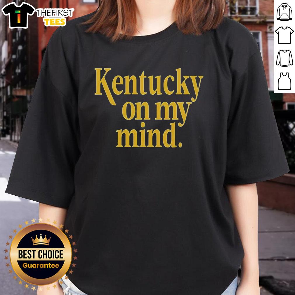 Alt Text: Premium Kentucky On My Mind Letter Ladies Tee in stylish design, perfect for casual wear and expressing Kentucky pride.