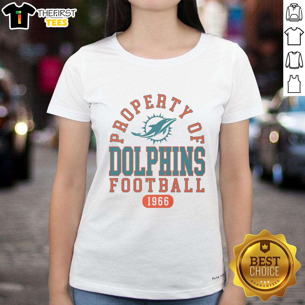 Premium Miami Dolphins Football Property 1966 Ladies Tee in vibrant colors, showcasing team pride and vintage style.