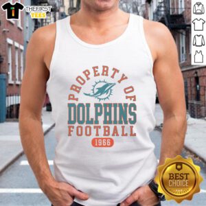 Premium Miami Dolphins football property 1966 tank top featuring vibrant team colors and vintage logo design.