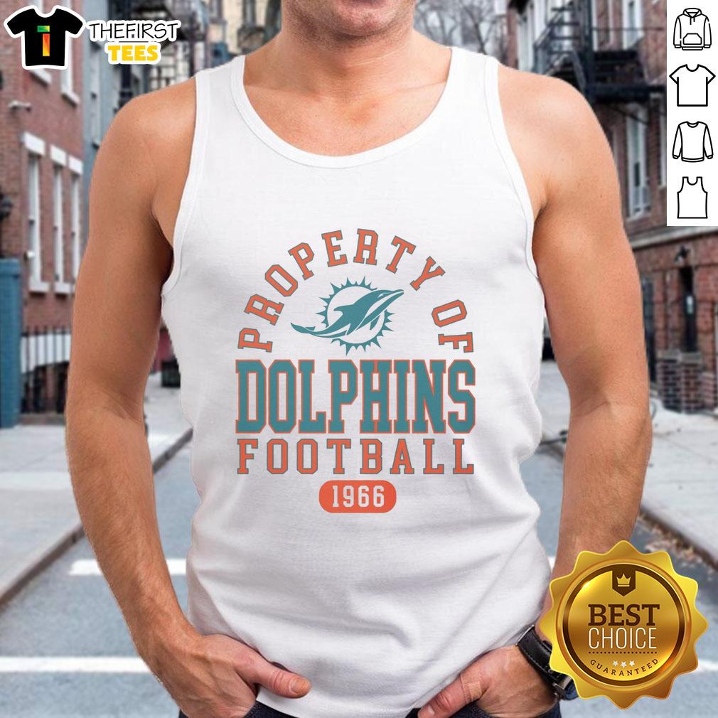Premium Miami Dolphins football property 1966 tank top featuring vibrant team colors and vintage logo design.
